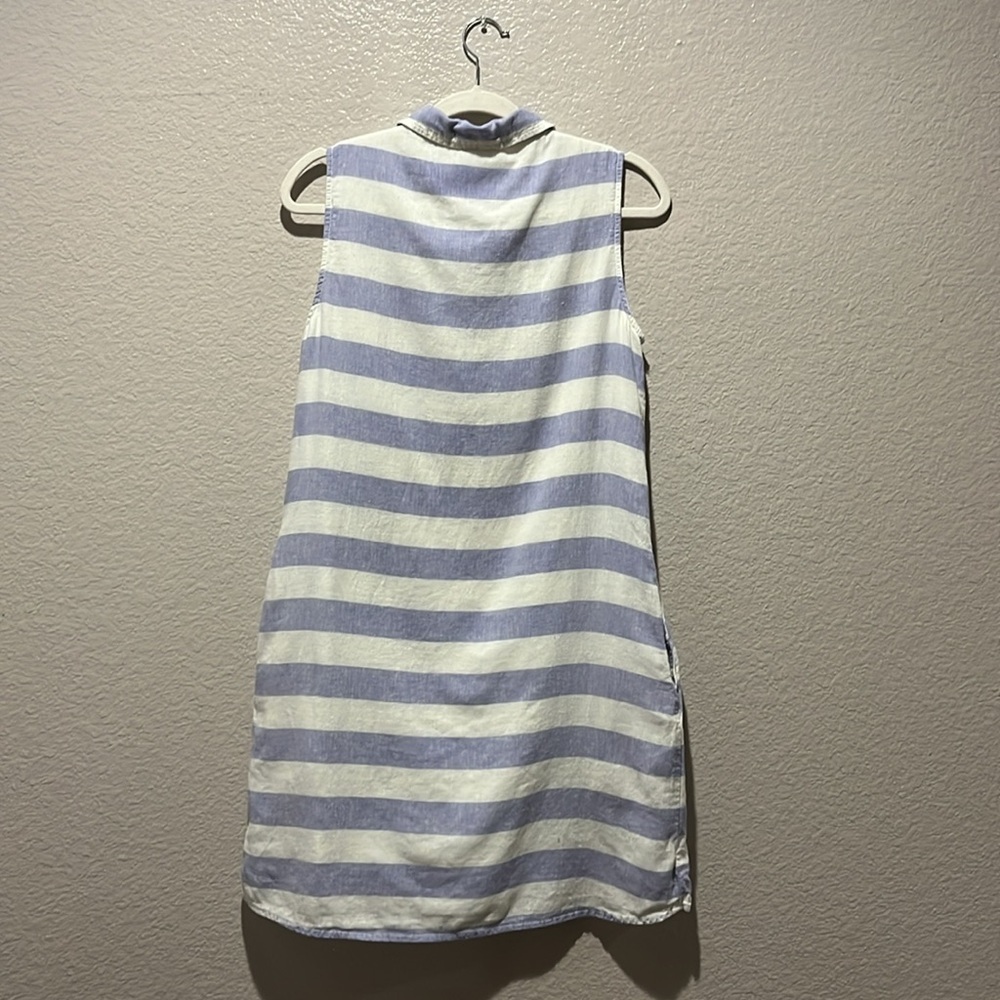 Beach Lunch Lounge Leandrina Blue Striped Linen Cotton Dress Pockets Sz S TC0295 - Picture 9 of 11